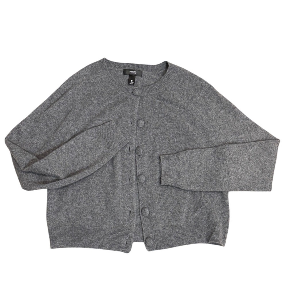 Aqua Cashmere Womens Gray Button Front Crew Neck Cardigan Sweater Size S